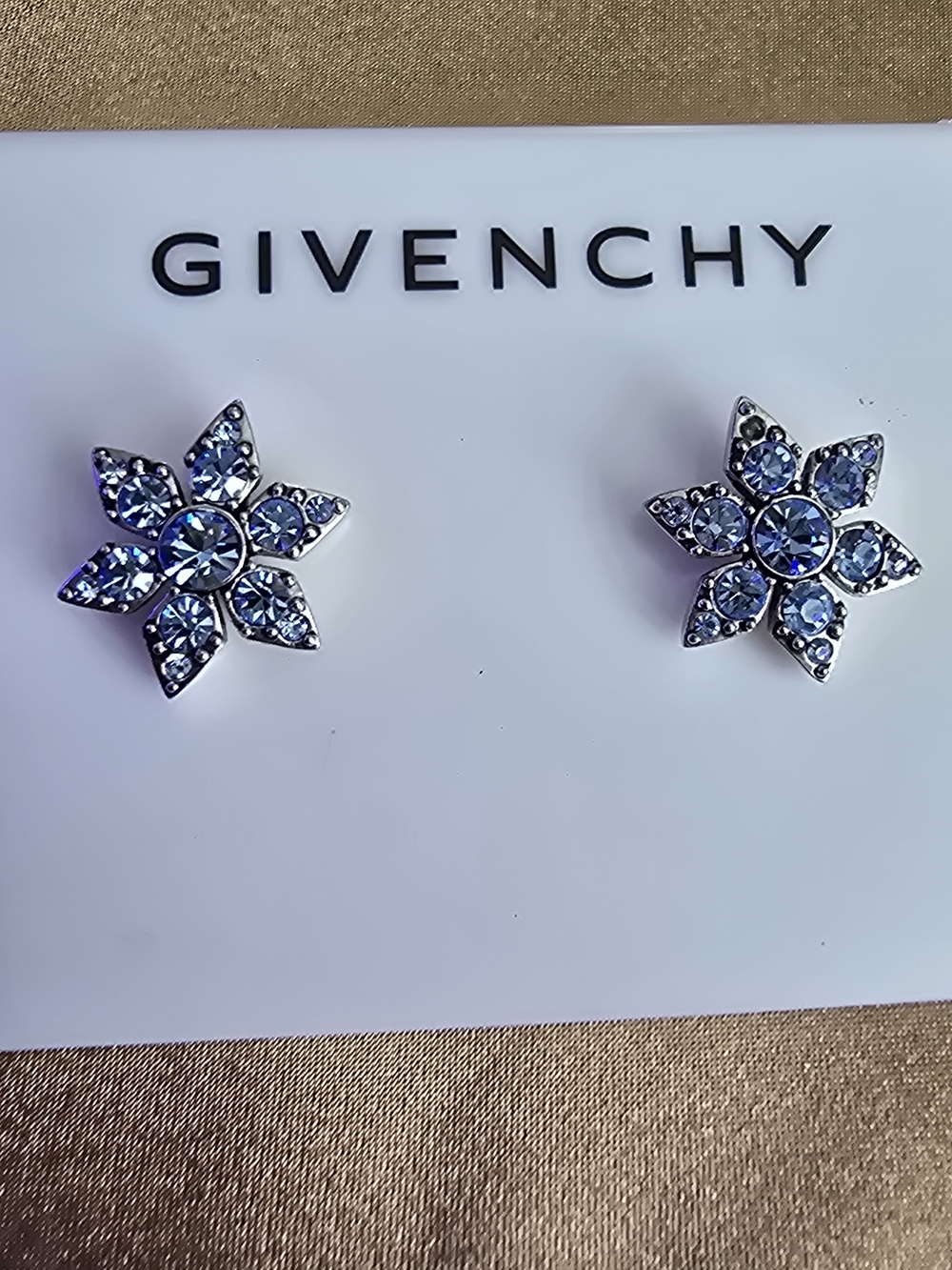 Givenchy Silver-Tone Blue Crystal Starburst Stud Earrings